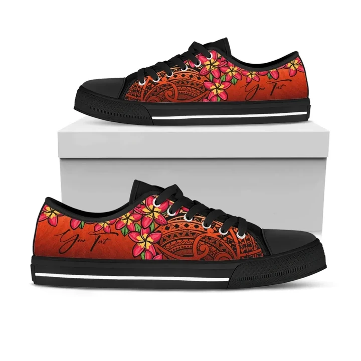 (Custom) Polynesian Plumeria Red Low Top Shoes Personal Signature A24