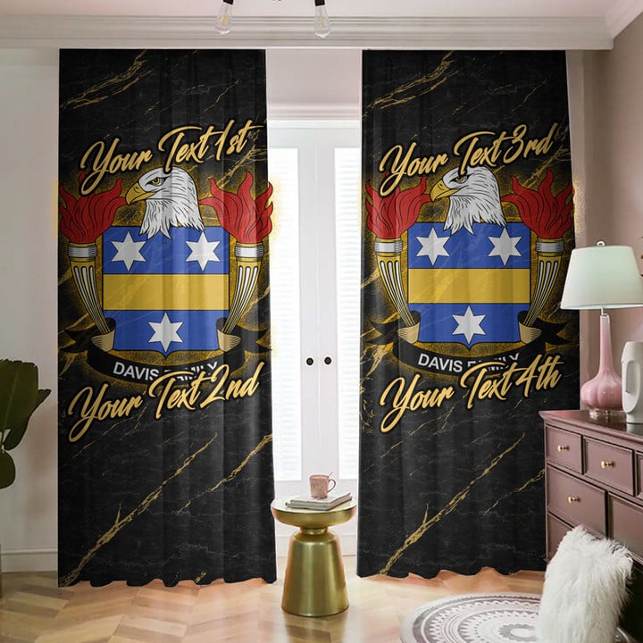 Davis I American Family Crest - Blackout Curtains with Hooks Luxury Marble A7 | 1sttheworld