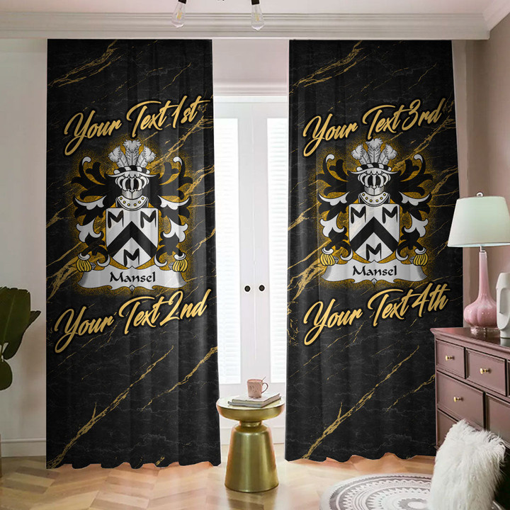 Wales Mansel of Oxwich and Penrice Gower Welsh Family Crest Blackout Curtains with Hooks Luxury Marble A7