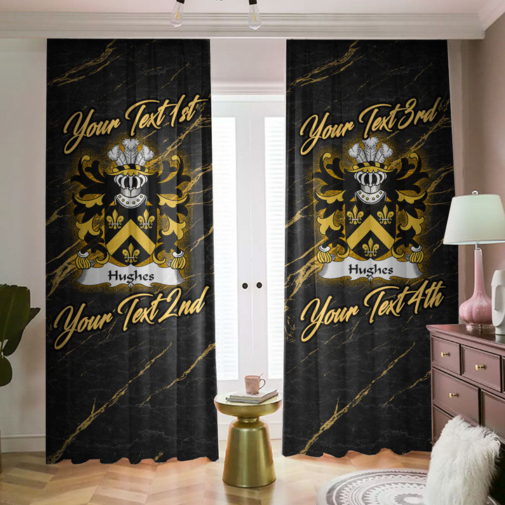 Wales Hughes of Breconshire Welsh Family Crest Blackout Curtains with Hooks Luxury Marble A7