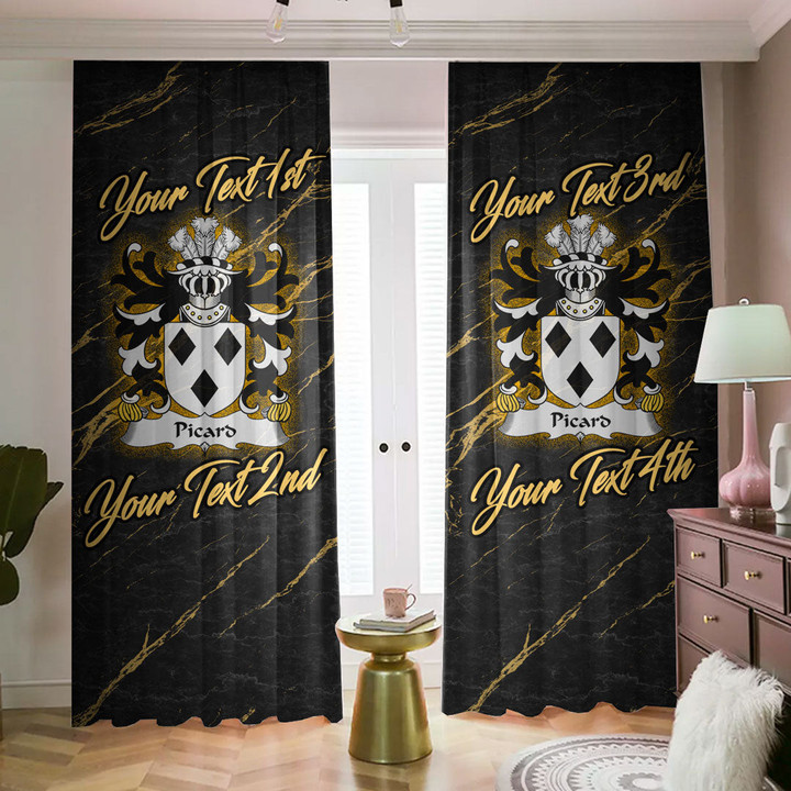 Wales Picard or PICHARD lords of Ystrad Breconshire Welsh Family Crest Blackout Curtains with Hooks Luxury Marble A7