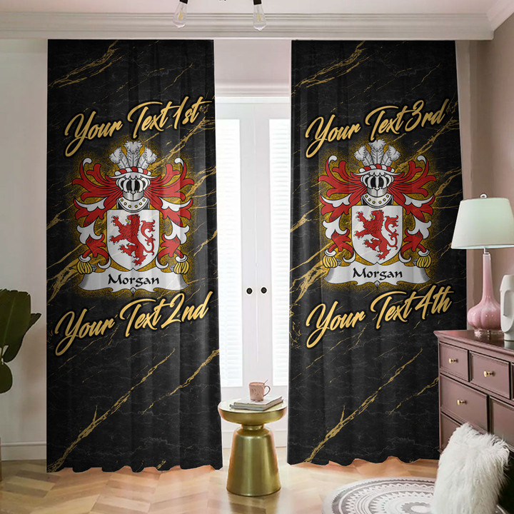Wales Morgan Sir AP MAREDUDD Welsh Family Crest Blackout Curtains with Hooks Luxury Marble A7