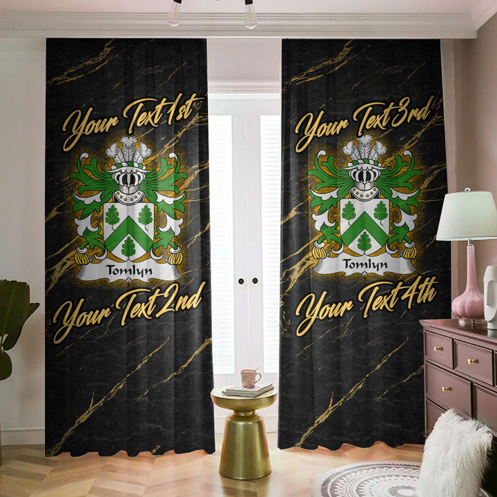 Wales Tomlyn lord of Llanllywel Montgomeryshire Welsh Family Crest Blackout Curtains with Hooks Luxury Marble A7