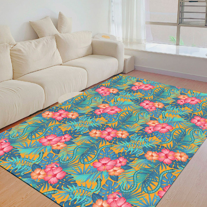Floor Mat - Tropical Hawaiian Pattern With Snakes Foldable Rectangular Thickened Floor Mat A7 | 1sttheworld
