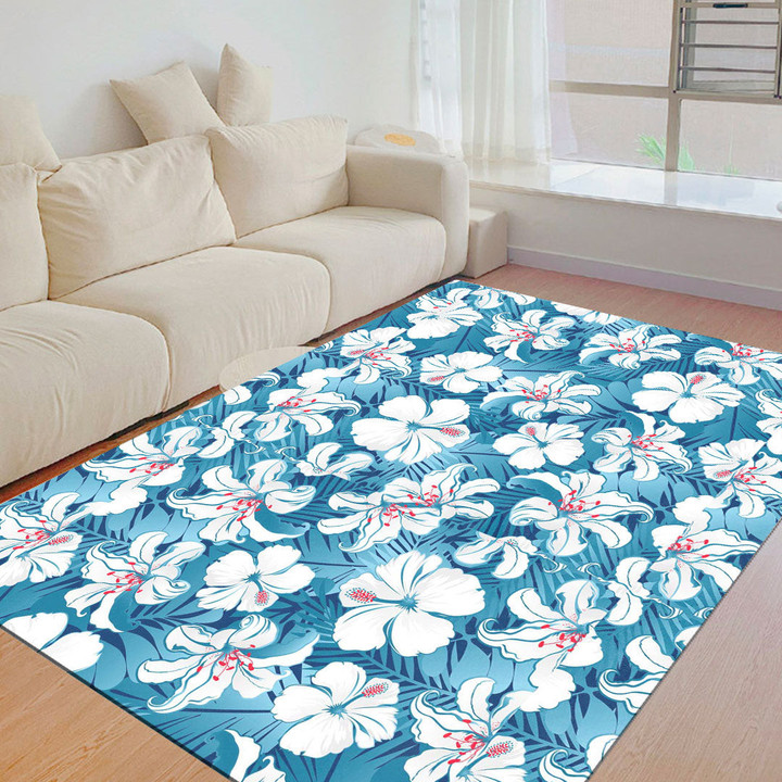 Floor Mat - White Tropical Hibiscus Flowers Seamless Foldable Rectangular Thickened Floor Mat A7 | 1sttheworld