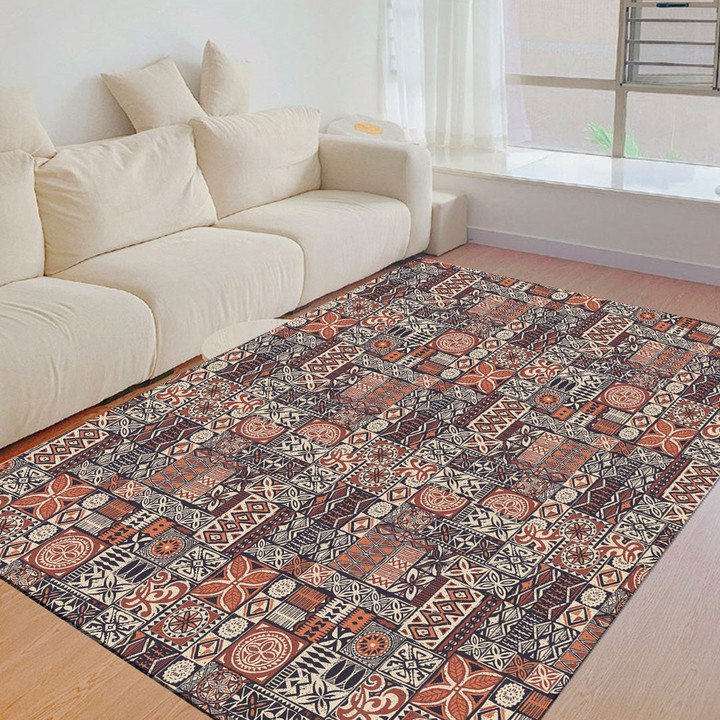 Floor Mat - Hawaiian Style Tapa Tribal Fabric Abstract Foldable Rectangular Thickened Floor Mat A7 | 1sttheworld