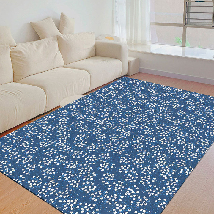 Floor Mat - Youngful White Flowers and Navy Blue Very Harmonious Combination Foldable Rectangular Thickened Floor Mat A7 | 1sttheworld