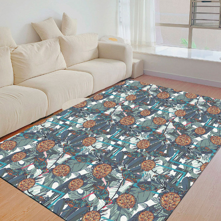 Floor Mat - Tropical Palm Leaves with Turtle Foldable Rectangular Thickened Floor Mat A7 | 1sttheworld