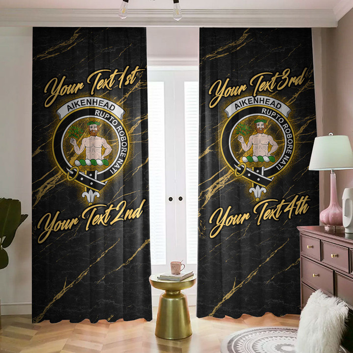Aikenhead Scottish Family Crest - Blackout Curtains with Hooks Luxury Marble A7 | 1sttheworld