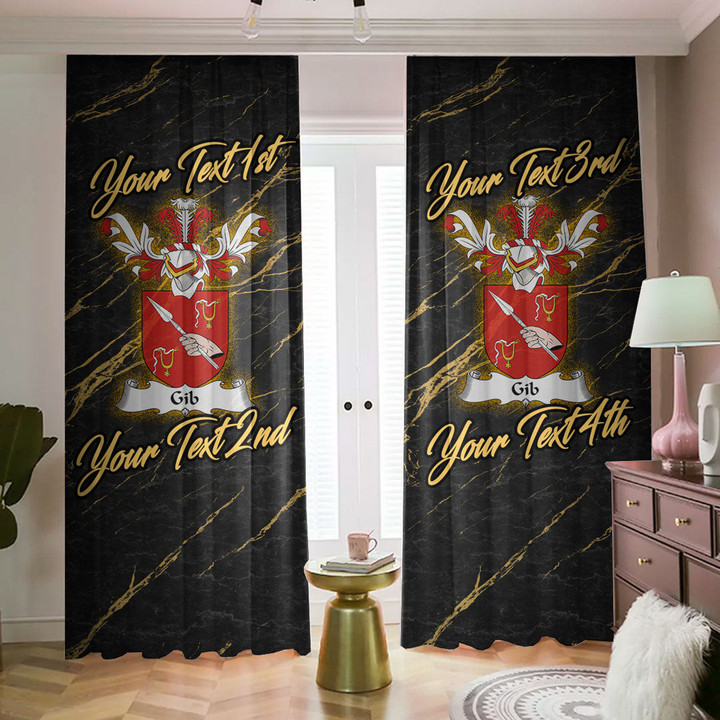Gib Family Crest - Blackout Curtains with Hooks Luxury Marble A7 | 1sttheworld