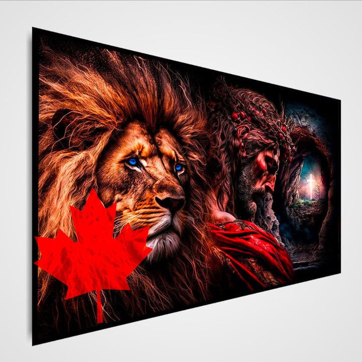 Canada Premium Canvas Wall Art - Christian Cross Jesus And Lion | 1sttheworld