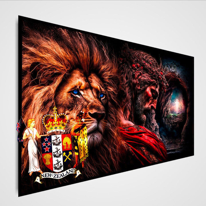 New Zealand Premium Canvas Wall Art - Christian Cross Jesus And Lion | 1sttheworld