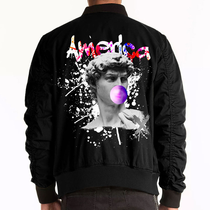 The United States of America Jacket - David Blowing Pink Bubble Gum Bomber Jacket A7 | 1sttheworld