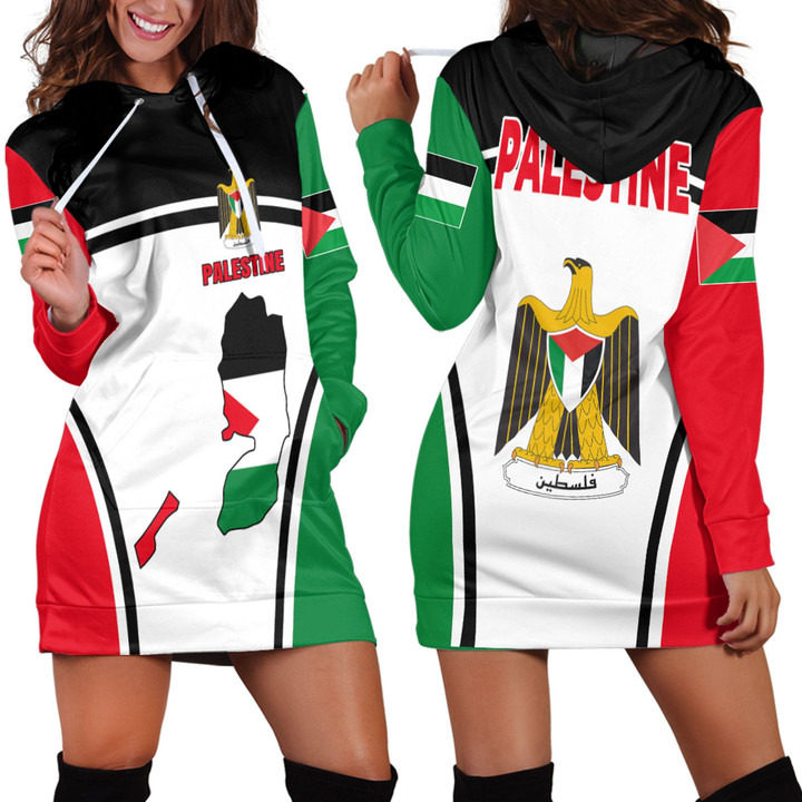 1sttheworld Clothing - Palestine Hoodie Dress Active Flag A35