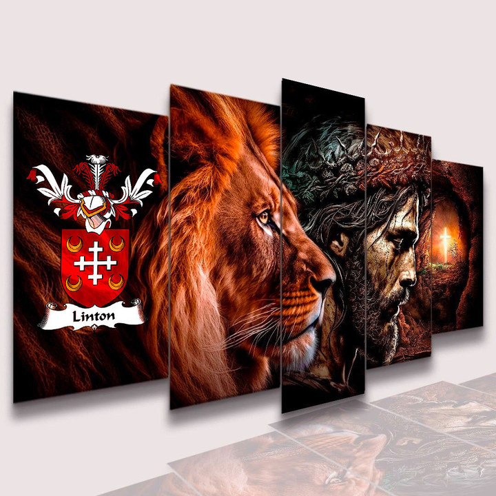 Linton Family Crest Canvas Wall Art - Christian Cross Jesus And Lion A7 | 1sttheworld