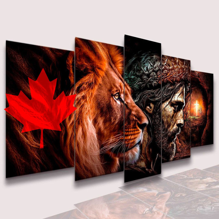 Canada Canvas Wall Art - Christian Cross Jesus And Lion A7 | 1sttheworld