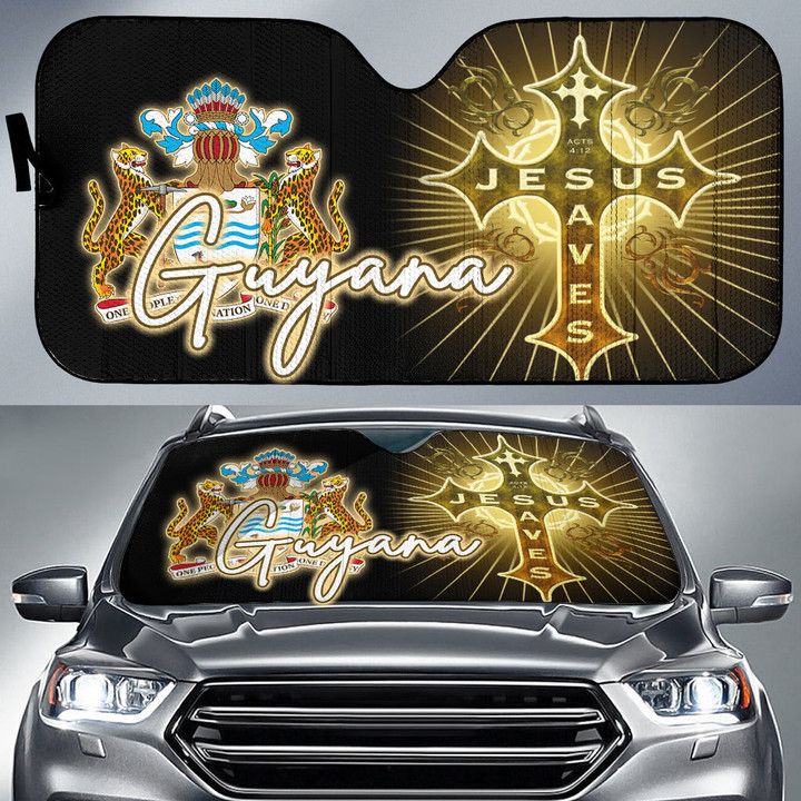 Guyana Auto Sun Shades - Jesus Saves Religion God Christ Cross Faith A7 | 1sttheworld