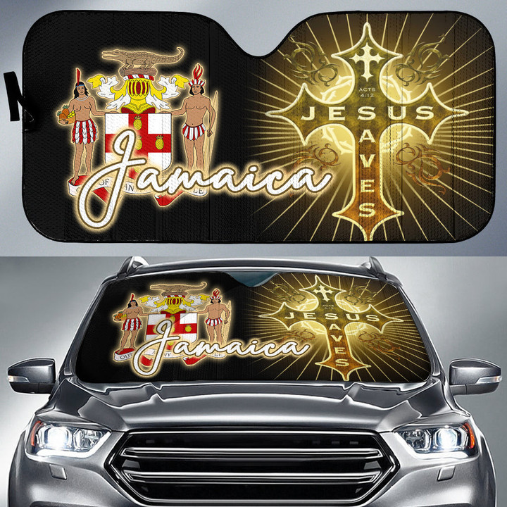 Jamaica Auto Sun Shades - Jesus Saves Religion God Christ Cross Faith A7 | 1sttheworld