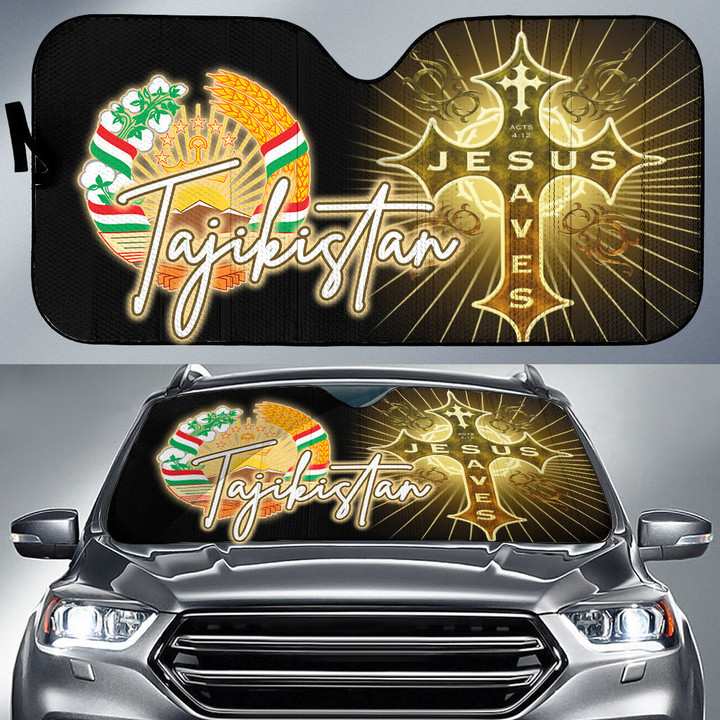 Tajikistan Auto Sun Shades - Jesus Saves Religion God Christ Cross Faith A7 | 1sttheworld