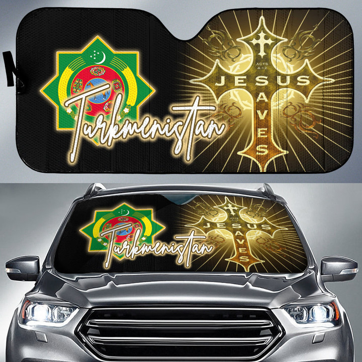 Turkmenistan Auto Sun Shades - Jesus Saves Religion God Christ Cross Faith A7 | 1sttheworld
