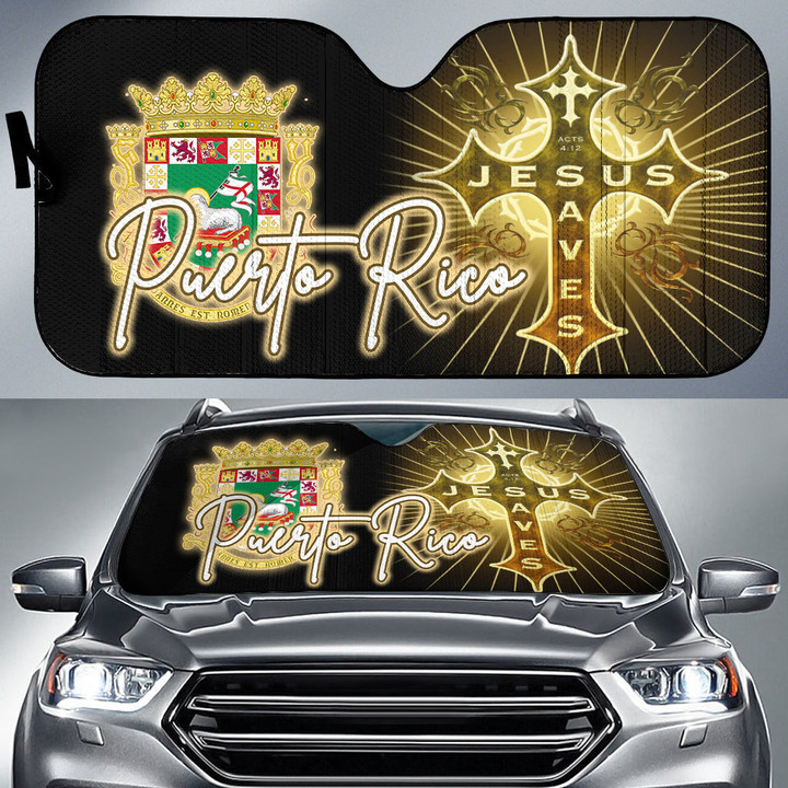 Puerto Rico Auto Sun Shades - Jesus Saves Religion God Christ Cross Faith A7 | 1sttheworld