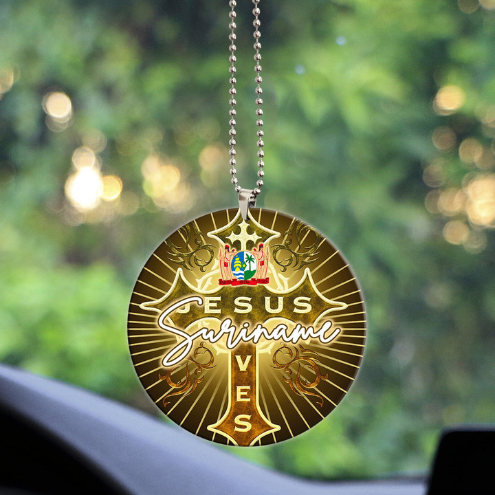 Suriname Acrylic Car Ornament - Jesus Saves Religion God Christ Cross Faith A7 | 1sttheworld