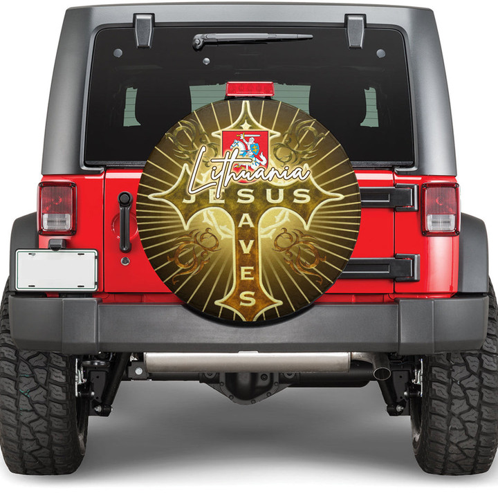 Lithuania Spare Tire Cover - Jesus Saves Religion God Christ Cross Faith A7 | 1sttheworld