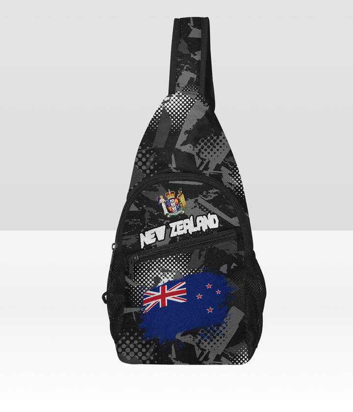 New Zealand with Coat of Arms Version Chest Bag - Active Sports Style for All A7