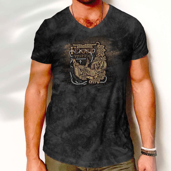 V-Neck T-Shirt - Fenrir  Ragnarok Viking Monster Wolf V-Neck T-Shirt A7 | 1sttheworld