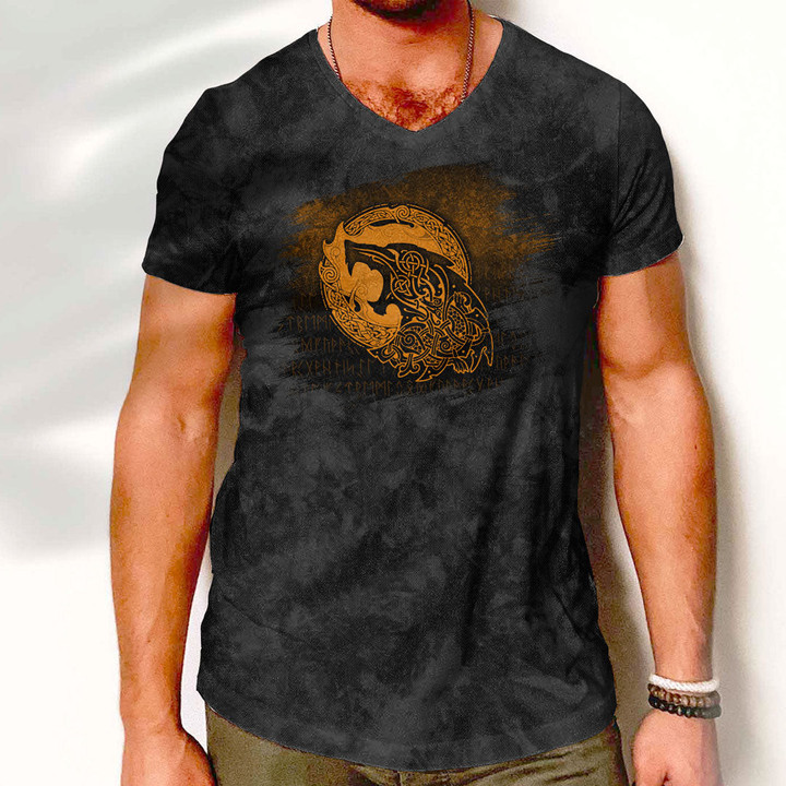 V-Neck T-Shirt - Fenrir Vikingd Tattoo V-Neck T-Shirt A7 | 1sttheworld