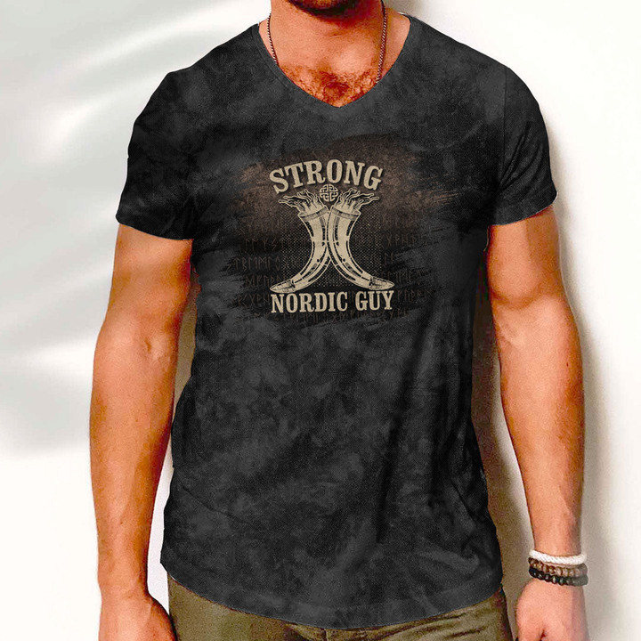 V-Neck T-Shirt - Strong Nordic Guy V-Neck T-Shirt A7 | 1sttheworld