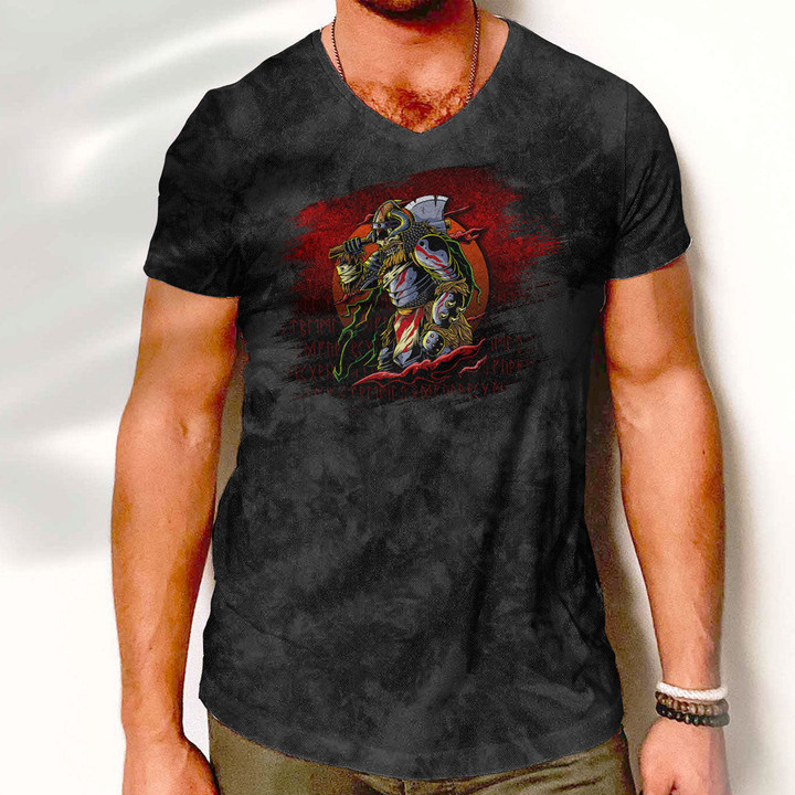 V-Neck T-Shirt - Samurai Viking Warrior Ronin Berserk Armor Axe V-Neck T-Shirt A7 | 1sttheworld