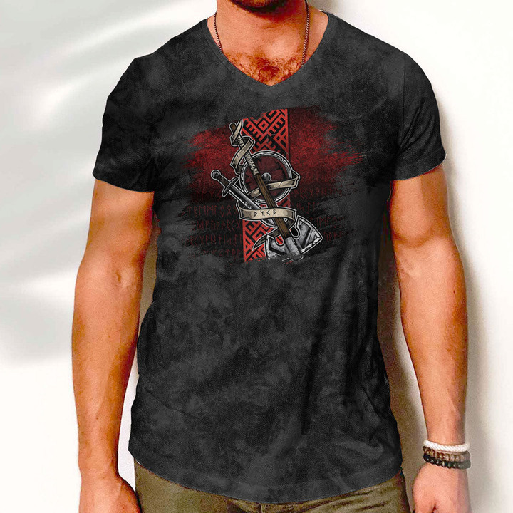V-Neck T-Shirt - Viking Weapons Norse Warrior Accessories V-Neck T-Shirt A7 | 1sttheworld