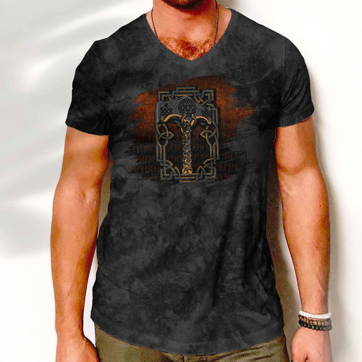 V-Neck T-Shirt - Viking Age God Of Thunder Hammer V-Neck T-Shirt A7 | 1sttheworld