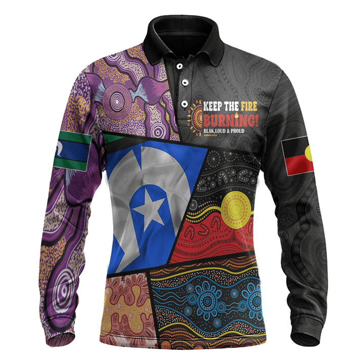 Australia Naidoc 2024 Aboriginal Long Sleeve Polo Shirts Comic Style A31