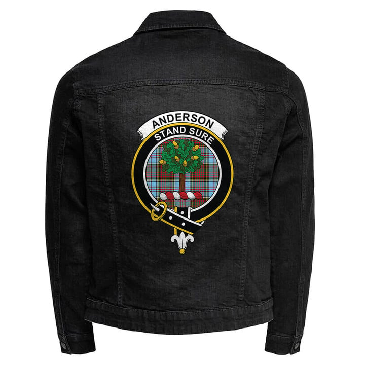 Scottish Anderson Ancient Tartan Crest Denim Jacket Scottish Badge