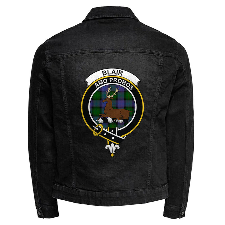 Scottish Blair Modern Tartan Crest Denim Jacket Scottish Badge