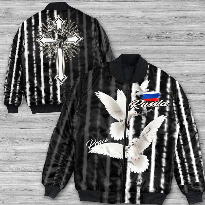 Russia Bomber Jacket - Christian Dove Of Peace Jesus Cross - Wash Tie Dye Style A7 | 1sttheworld