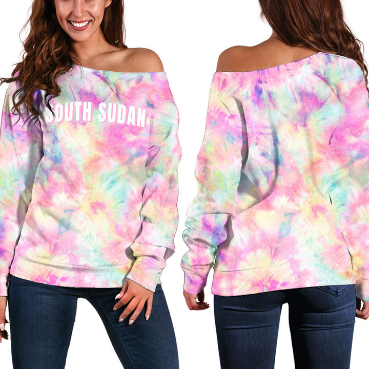 South Sudan Off Shoulder Sweatshirt - Colorful Tie Dye - Gift For Her A7 | 1sttheworld