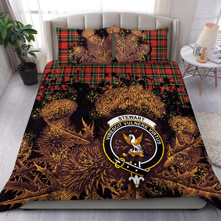 Stewart Royal Modern Bedding Set - Tartan Bed Set Night Thistle T7 | 1sttheworld.com