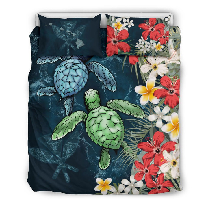 Kanaka Maoli (Hawaiian) Bedding Set - Sea Turtle Tropical Hibiscus And Plumeria A24 | 1sttheworld.com
