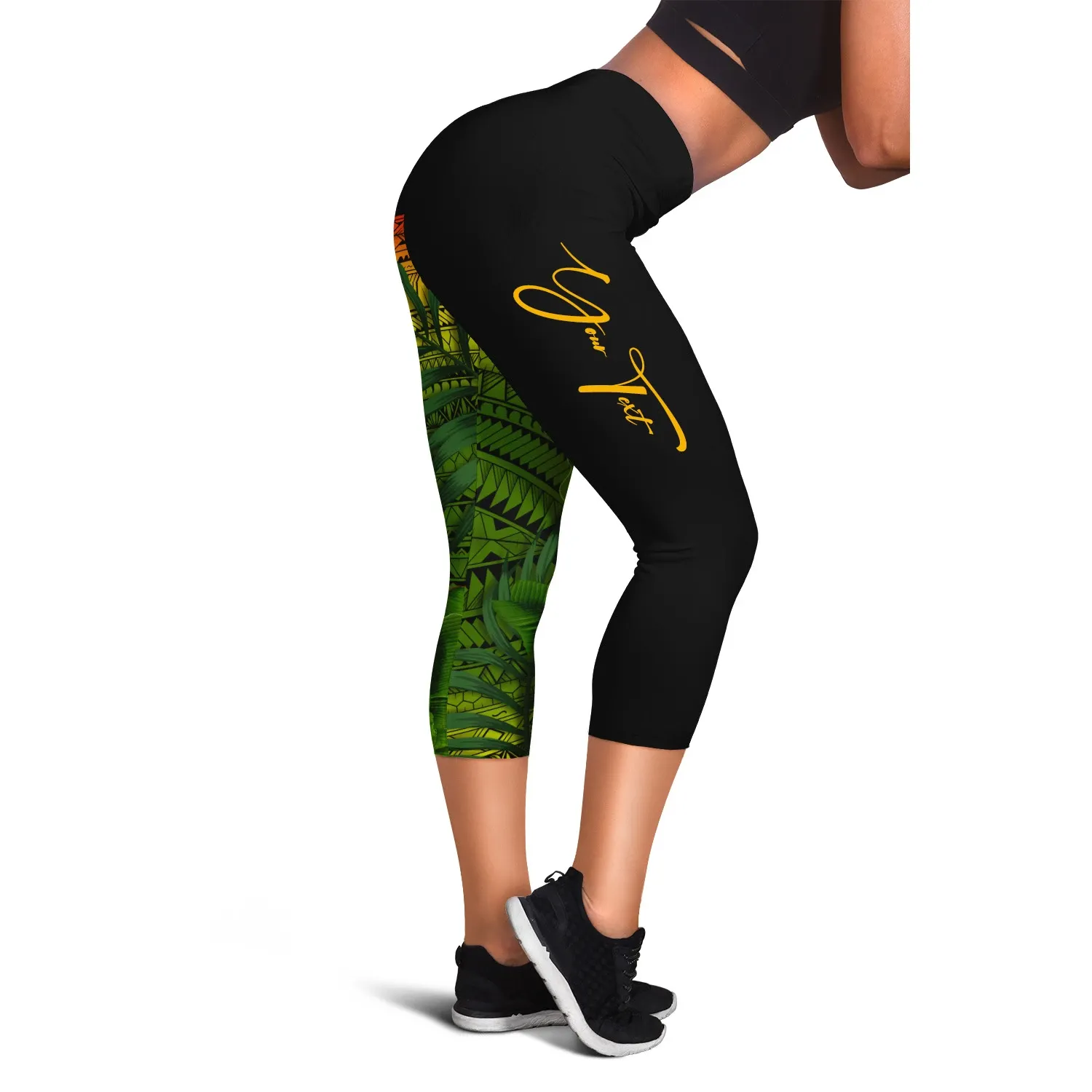 (Custom) Kanaka Maoli (Hawaiian) Capris, Polynesian Tiki Plumeria Banana Leaves Reggae Personal Signature
