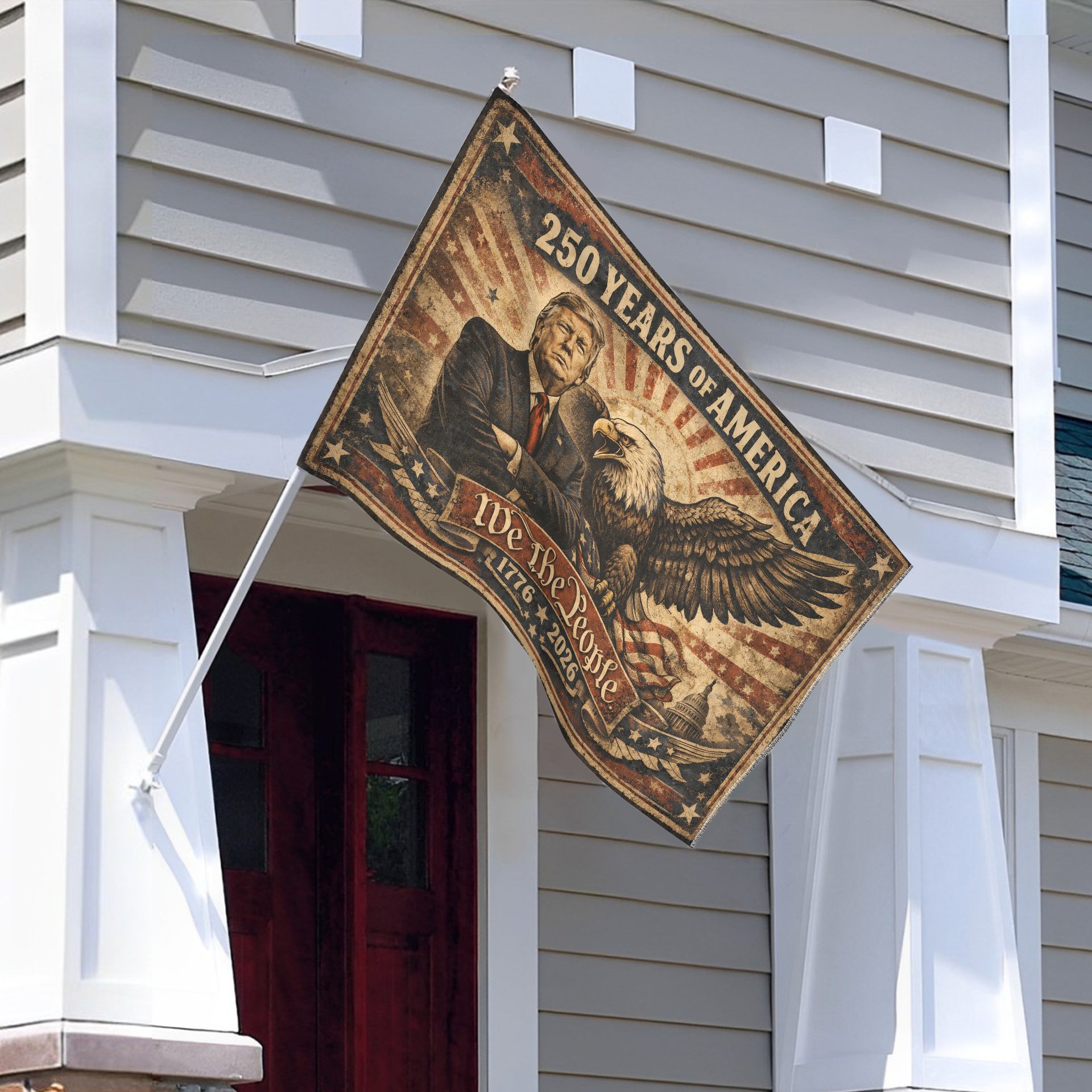 American 250 Years Flag | 1776-2026 Flag With Trump & American Eagle Vintage Style We The People T5