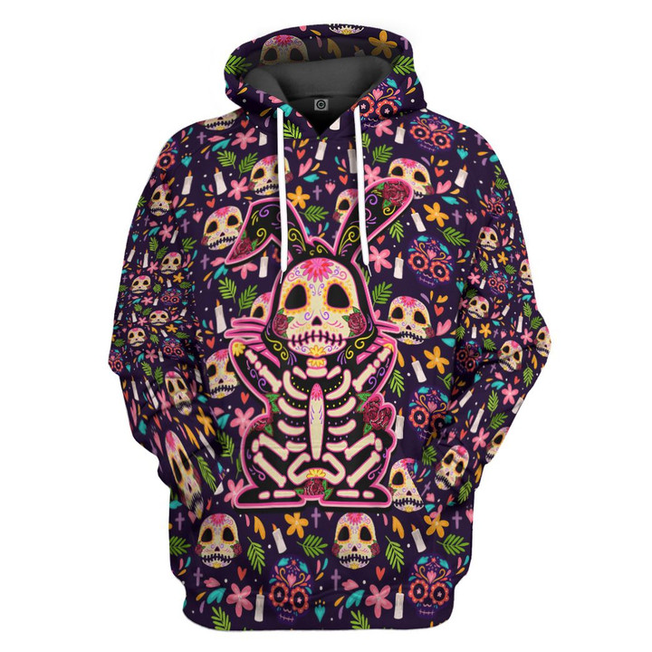 Flowermoonz 3D Sugar Skull Mexican Rabbit Bone Day Of The Dead Custom Tshirt Hoodie Apparel