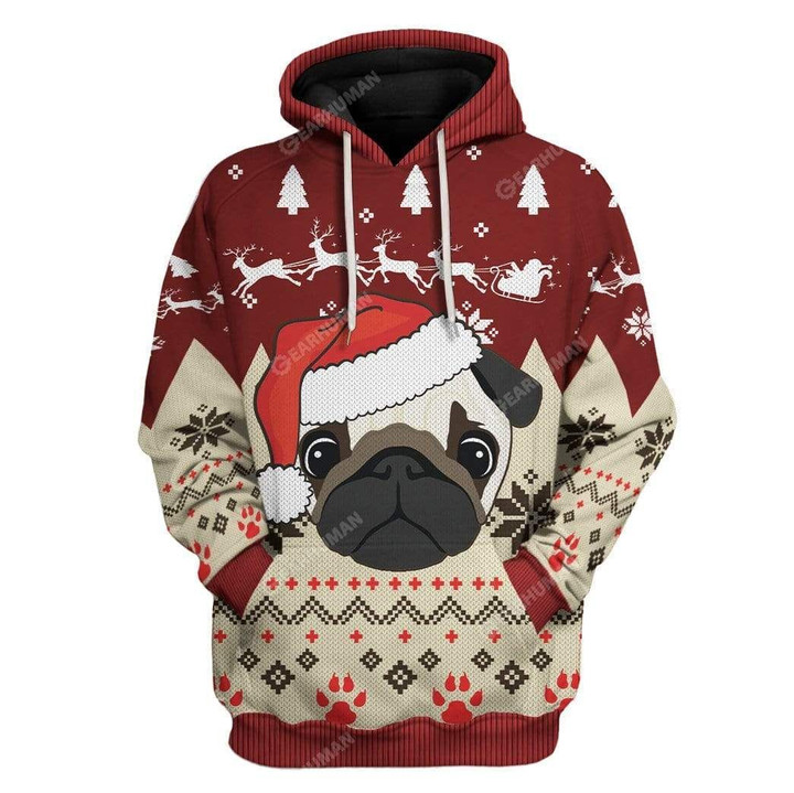 Flowermoonz Ugly Christmas Pug In A Santa Hat Hoodie T-Shirts Apparel