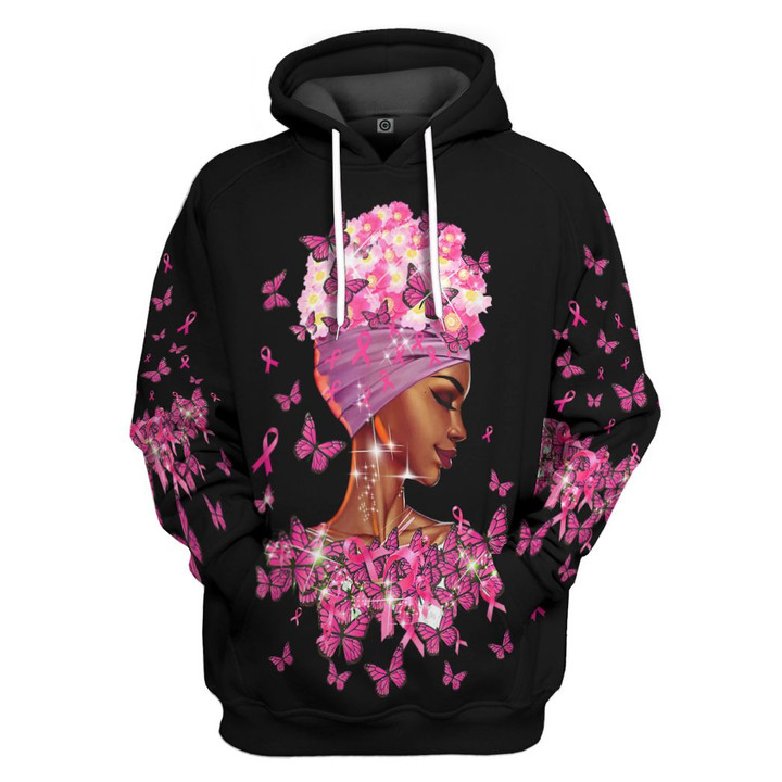 Flowermoonz 3D African American Breast Cancer Awareness Custom Hoodie Tshirt Apparel