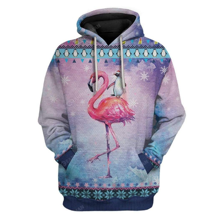 Flowermoonz Ugly Peguin Riding Flamingo Christmas Custom Hoodie T-Shirts Apparel