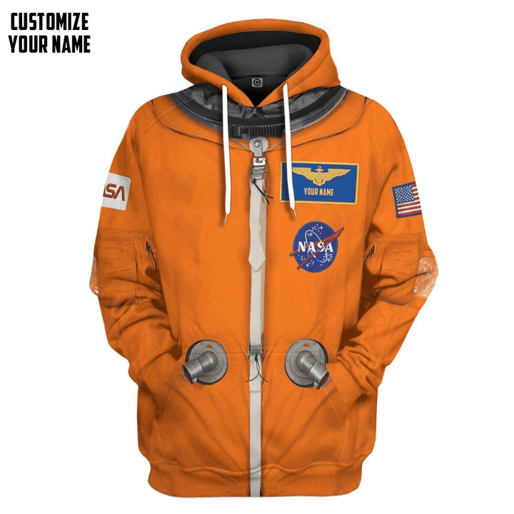 Flowermoonz 3D NASA Orange Space Suit Custom Name Hoodie Apparel