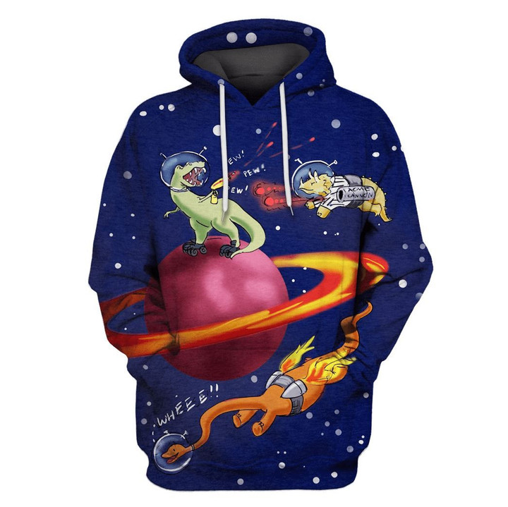 Flowermoonz dinosaurs fight in space T-Shirts - Zip Hoodies Apparel