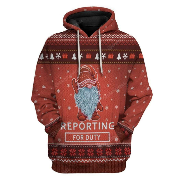 Flowermoonz Ugly Christmas Reporting For Duty Hoodie T-Shirts Apparel